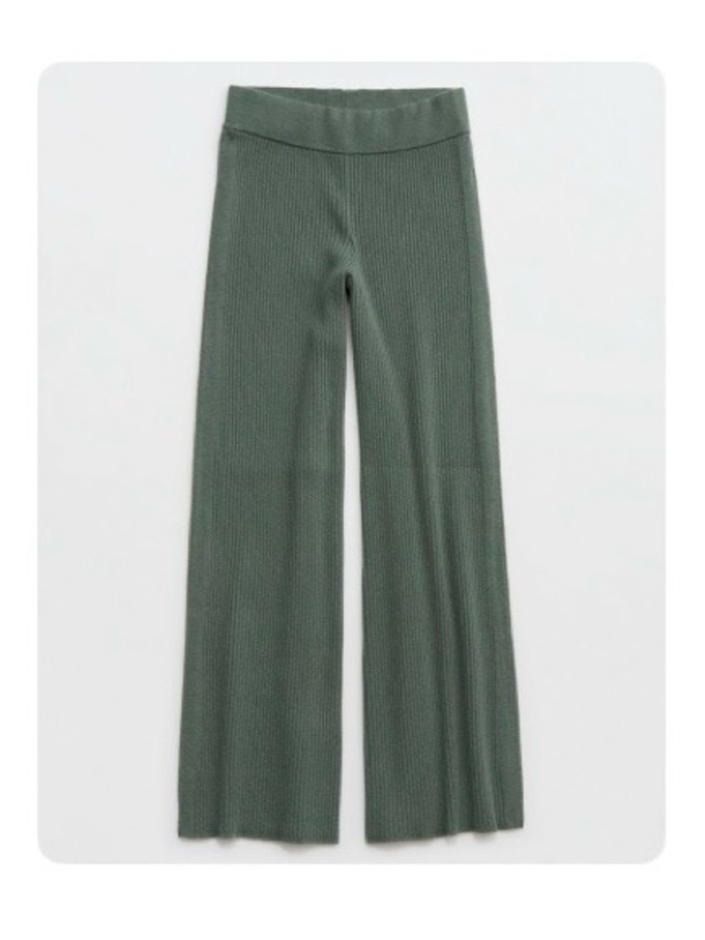 Wide Leg Knit Pants - Olive Green